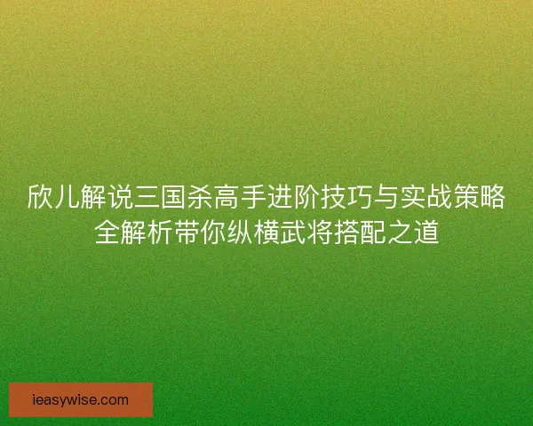 欣儿解说三国杀高手进阶技巧与实战策略全解析带你纵横武将搭配之道